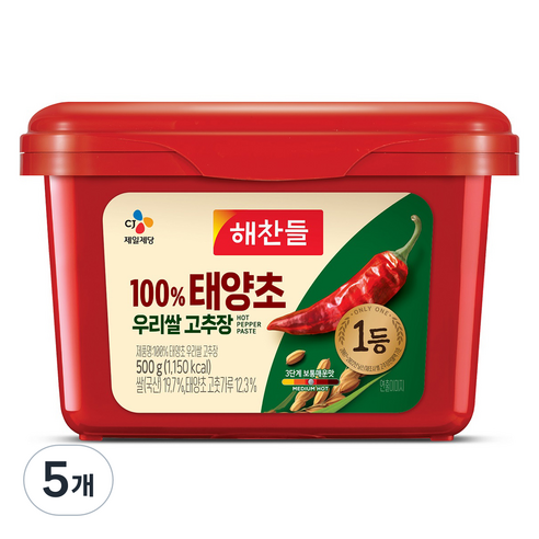 해찬들 태양초 우리쌀 고추장, 500g, 5개