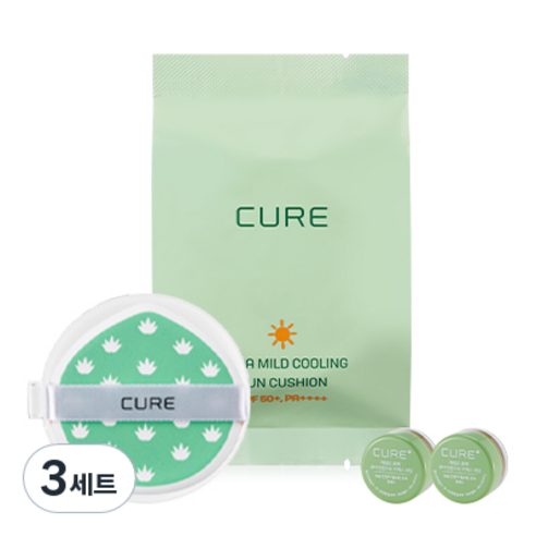 김정문알로에 라 센스 로에 큐어 아쿠아 마일드 쿨링 선쿠션 SPF50+ PA++++ 리필용 + 미니 2X 크림 3.5g x 2p 세트, 3개