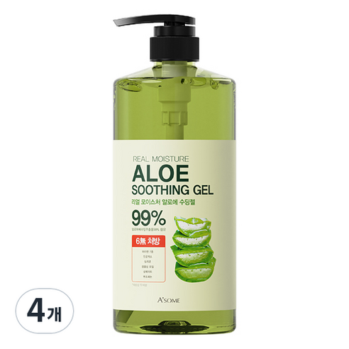 ASOME 리얼 모이스처 알로에 수딩젤 99%, 1000ml, 4개