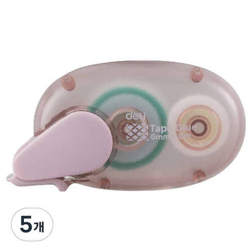 델리 몽돌 양면 풀테이프 6mm x 8m, 5개, 핑크