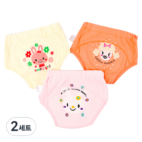 피치애플 유아 방수 배변훈련팬티 3종세트 여아용, 혼합색상, 2세트