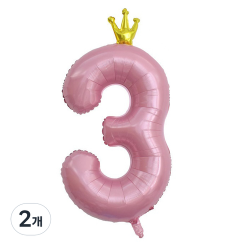 이자벨홈 생일파티 왕관 숫자 풍선 3 초대형, 핑크, 2개