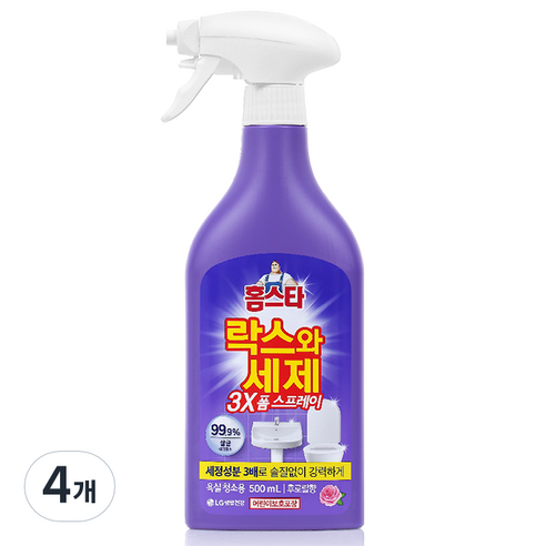 홈스타 락스와세제 3X 폼 스프레이 후로랄, 500ml, 4개