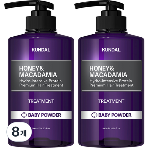 쿤달 허니 앤 마카다미아 헤어 트리트먼트 베이비파우더향, 500ml, 8개