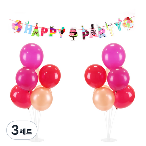 파티 가랜드 풍선스탠드 세트, 레드 랜덤발송(풍선), 풍선케잌(가랜드), 3세트