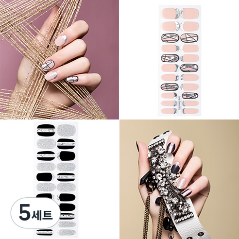레이디던 UV 젤 네일 스티커 + 미니파일, NO 001 + NO 002, 5세트