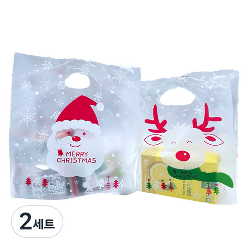 더팩컴퍼니 크리스마스 반투명 산타 비닐백 50p + 루돌프 비닐백 50p 세트, 혼합색상, 2세트