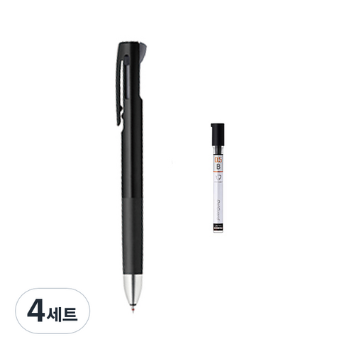 제브라 블렌 2+S 샤프 0.7mm + B샤프심, 블랙(샤프바디), 4세트
