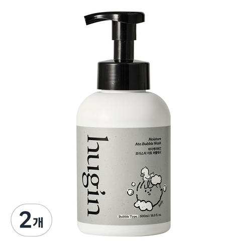 허긴 유아용 모이스처 아토 약산성 올인원 대용량 버블워시 거품형 무향, 500ml, 2개