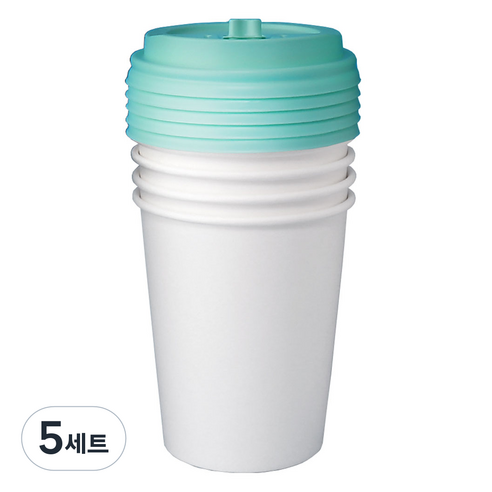 블룸엣홈 카페 무지 종이컵 390ml x 25p + 뚜껑 민트 25p 세트, 5세트