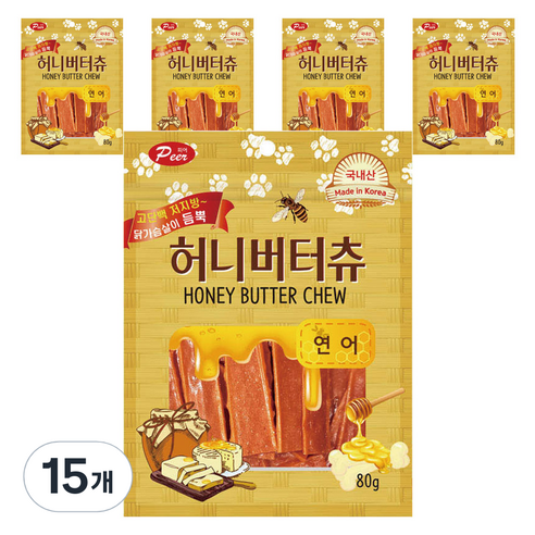 피어 강아지 허니버터츄 연어 져키, 80g, 15개