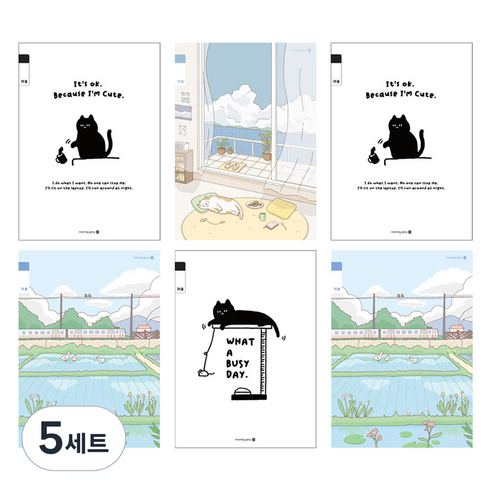 모닝글로리 채움노트 초등 3-6 무제 25줄 4종 + 랜덤발송 2p 세트 B1, 냥아치 컵, 냥 낚시, 논밭풍경, 낮잠 고양, 5세트