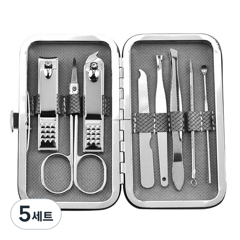 피피홈리빙 귀이개 손톱깍이 케어 8종 세트, 5세트, 실버