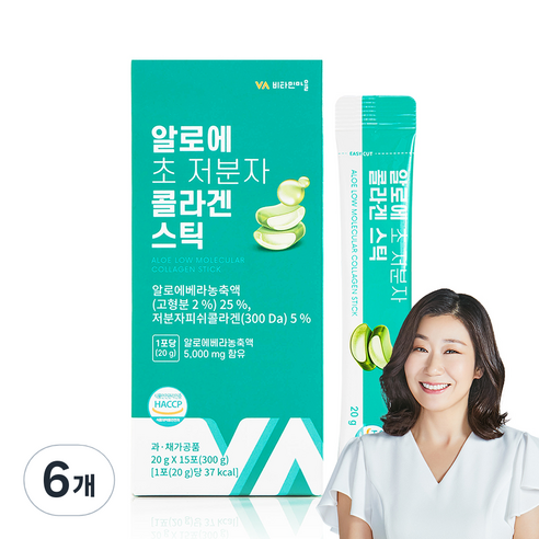 비타민마을 와이즈 알로에 초 저분자 콜라겐 젤리 스틱 15p, 300g, 6개