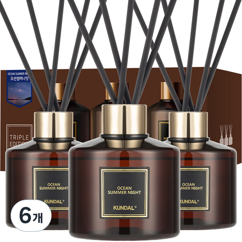 쿤달 퍼퓸 디퓨저 + 섬유스틱 세트, 오션썸머나잇, 200ml, 6개