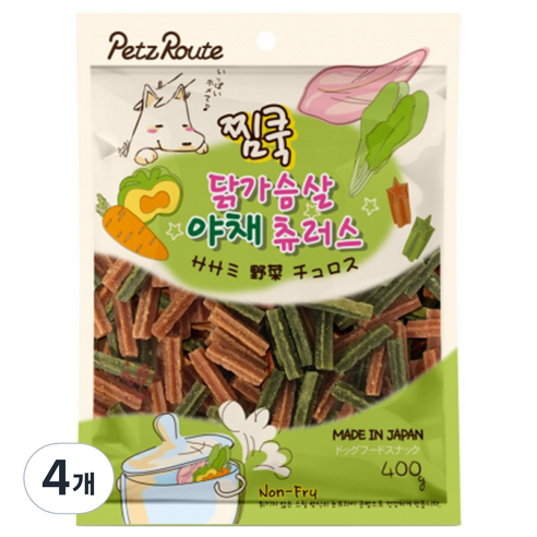 펫츠루트 찜쿡 츄러스 반려견 간식 400g, 닭가슴살 + 야채 혼합맛, 4개