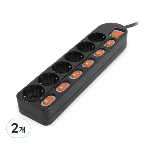 파워존 메인 개별 안전 멀티탭 6구 블랙 16A ME650B, 2개, 5m