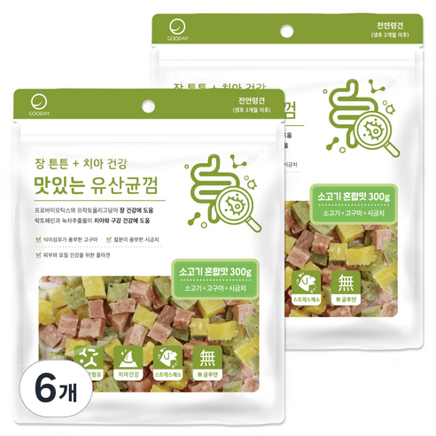 굿데이 맛있는 유산균껌 강아지 간식, 소고기혼합, 300g, 6개