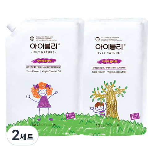 아이블리네이처 티아레 플라워향 코코넛 오일 성분 유아용 세제 1.2L + 섬유유연제 1.2L, 2세트