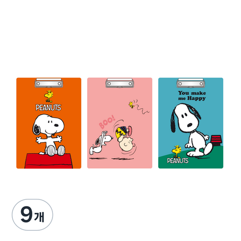 피너츠 스누피 올 클리어 클립보드 A4, 랜덤 발송, 9개
