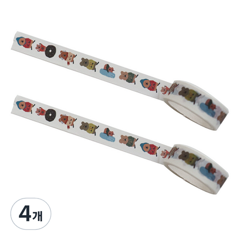 마켓A 쿼카 프린팅 종이 마스킹 테이프 1.5cm x 5m, TYPE 1, 4개