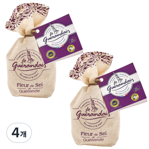 르 게랑데 게랑드 플뢰르 드 셀 꽃소금 토판 천일염 린넨, 125g, 4개