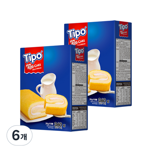 티포 미니 우유맛 크림 롤케이크, 360g, 6개