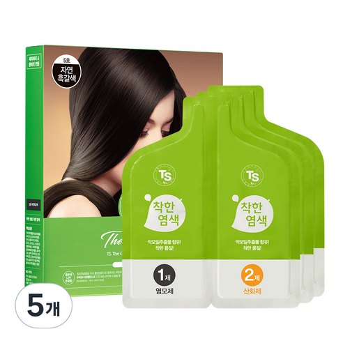 TS 더착한 염색 파우치형 120g, 5호 자연흑갈색, 5개