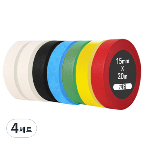 다다 레인보우 마스킹테이프 15mm x 20m 7개입, 혼합색상, 4세트