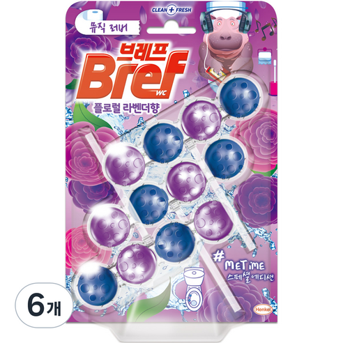 브레프 미타임 변기세정제 플로럴 라벤더향, 150g, 6개