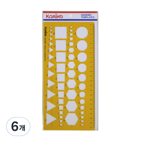 Koring 템플렛 종합정규 모양자 NO102F, 혼합색상, 6개