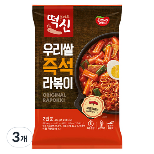 떡볶이의신 우리쌀 즉석 라볶이, 404g, 3개