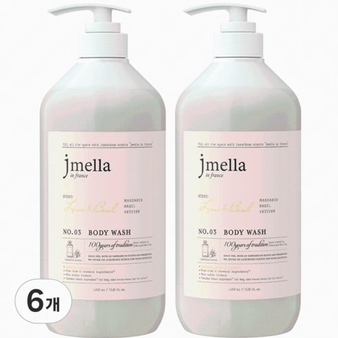 제이멜라 인 프랑스 라임 앤 바질 바디워시 시트러스향, 6개, 1000ml
