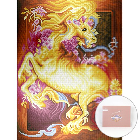 아트조이 DIY 보석십자수 세트 캔버스형 30 x 40 cm, 황금유니콘, 1세트