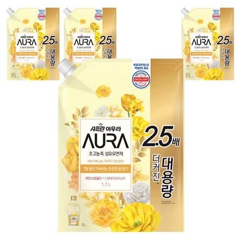 AURA 초고농축 섬유유연제 미드나잇골드 리필, 1.7L, 4개