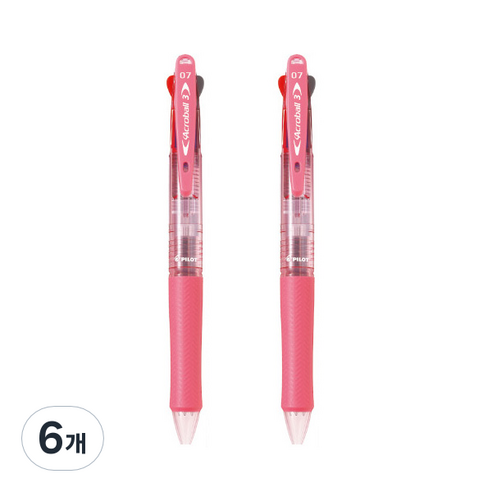 아크로볼 파이롯트 3색 볼펜 0.7mm, 클리어 소프트 핑크, 6개