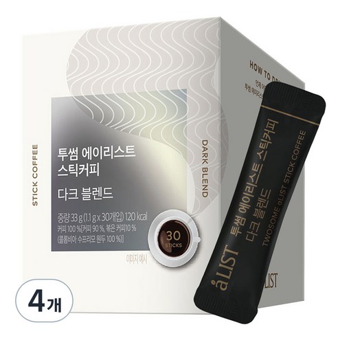 aLIST 투썸 스틱커피 다크 블렌드, 1.1g, 30개입, 4개