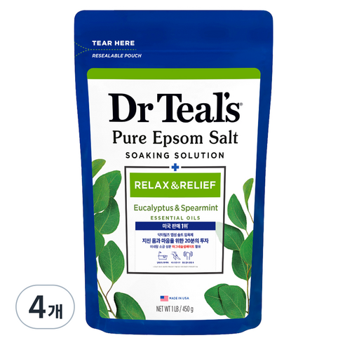 닥터틸즈 솔트 유칼립투스 앤 스피아민트 입욕제, 450g, 4개