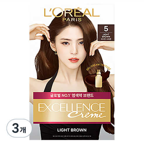 로레알파리 NEW 엑셀랑스 크림, 5호 라이트 브라운, 3개