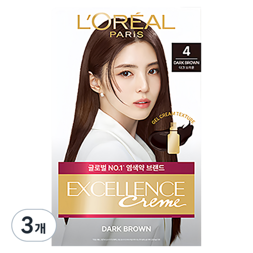 로레알파리 NEW 엑셀랑스 크림, 4호 다크 브라운, 3개