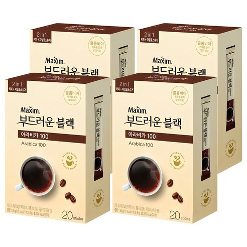 맥심 부드러운 블랙 아라비카100 원두커피믹스, 2.8g, 20개입, 4개