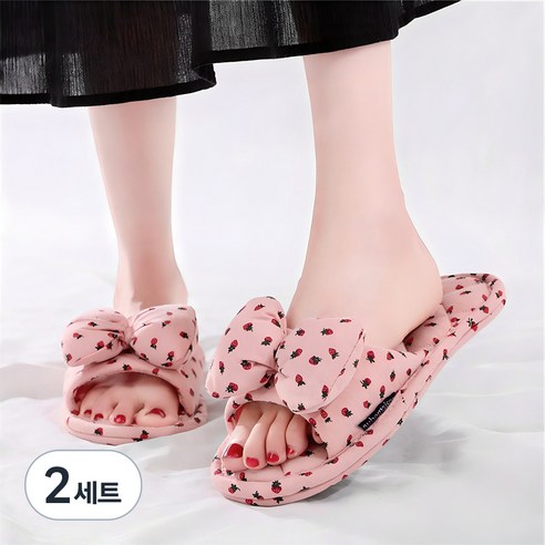 오브메종 3중쿠션 리본 슬리퍼, 핑크, 2세트