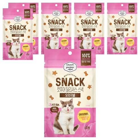 캣퓨어 고양이 딜리셔스 스낵 오리지널, 6개, 60g, 혼합맛(닭고기/참치)
