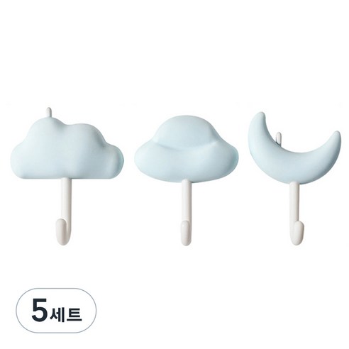 한봄누리 접착식 강력 후크 걸이 현관 주방 욕실 다용도 벽걸이 3종 세트, 5세트, 스카이블루