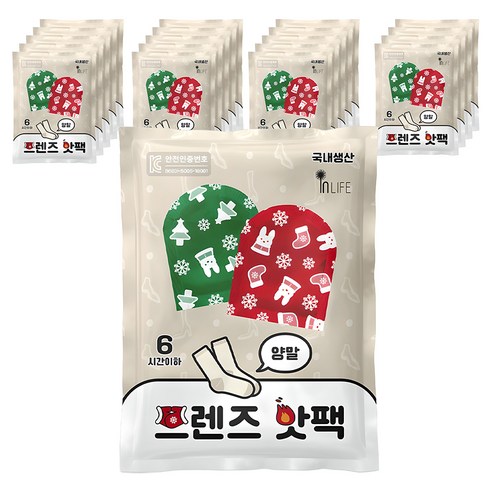 [국내생산] 인라이프 프렌즈 부착형 양말 핫팩 50g, 20개