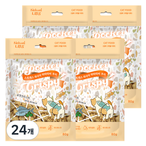 네츄럴랩 고양이 포켓 크리스피 크런치 간식, 혼합맛(참치/개다래나무), 80g, 24개