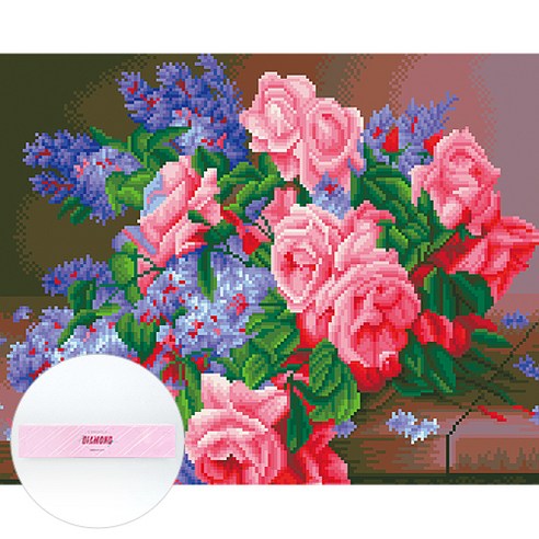 디클레어 DIY 패브릭형 보석십자수 패키지 세트 50 x 40 cm, F6003 장미와 라일락, 1세트