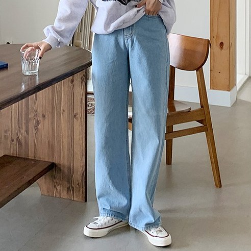 여성용 루이실 일자와이드 데님 롱 팬츠