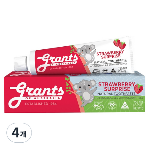 그란츠 아동용 스트로베리 서프라이즈 치약 불소Free, 75g, 4개