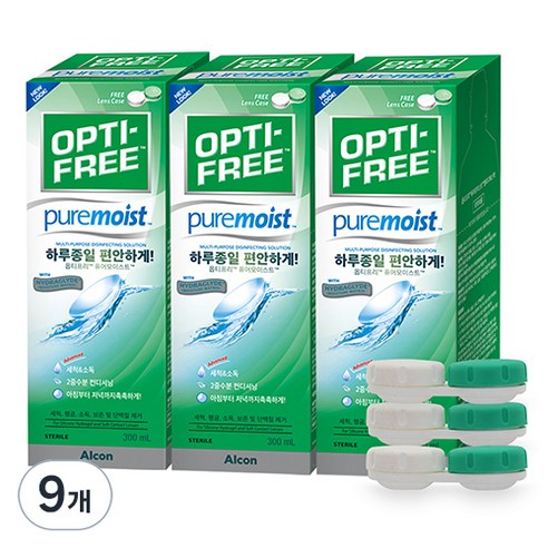 옵티프리 퓨어모이스트 렌즈세정액 + 렌즈케이스, 300ml, 9개